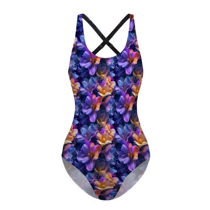 10 Beautiful Flower Designs, Cross-Back One Piece Swimsuit