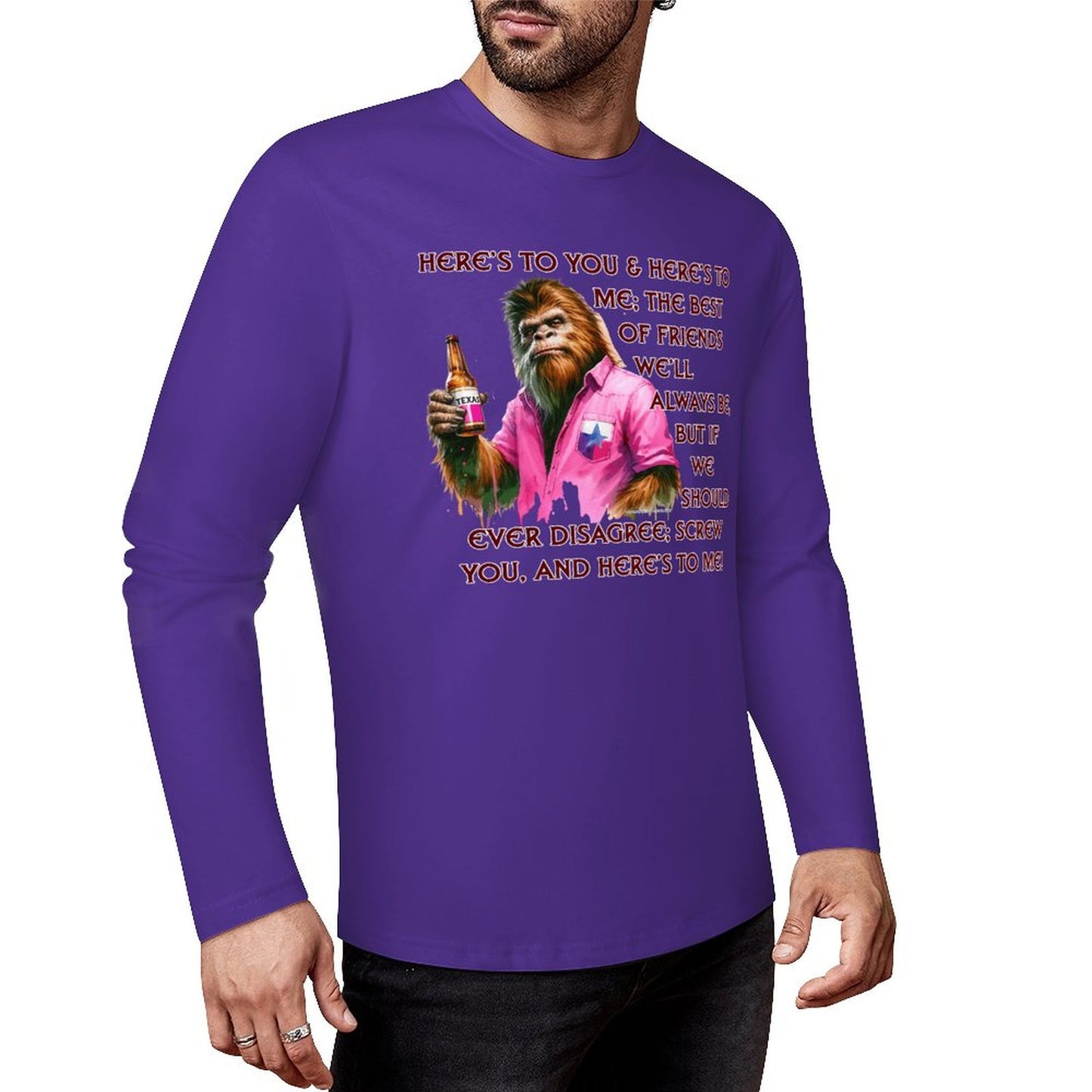 Bigfoot - Sasquatch "Here's To You..",  Cotton Unisex Long Sleeve T-shirt