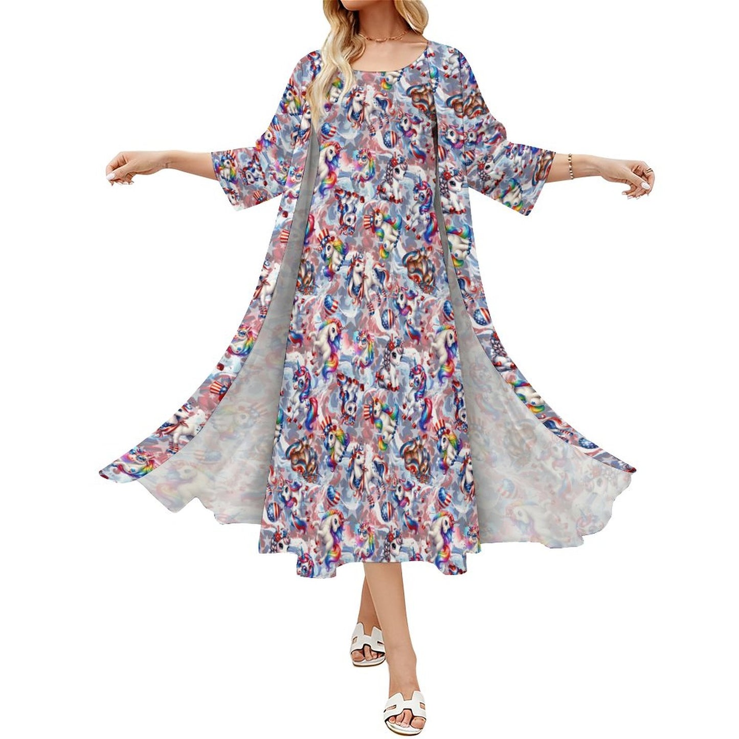 8 Patriot Designs (animals) Women’s Long Dress with Cardigan