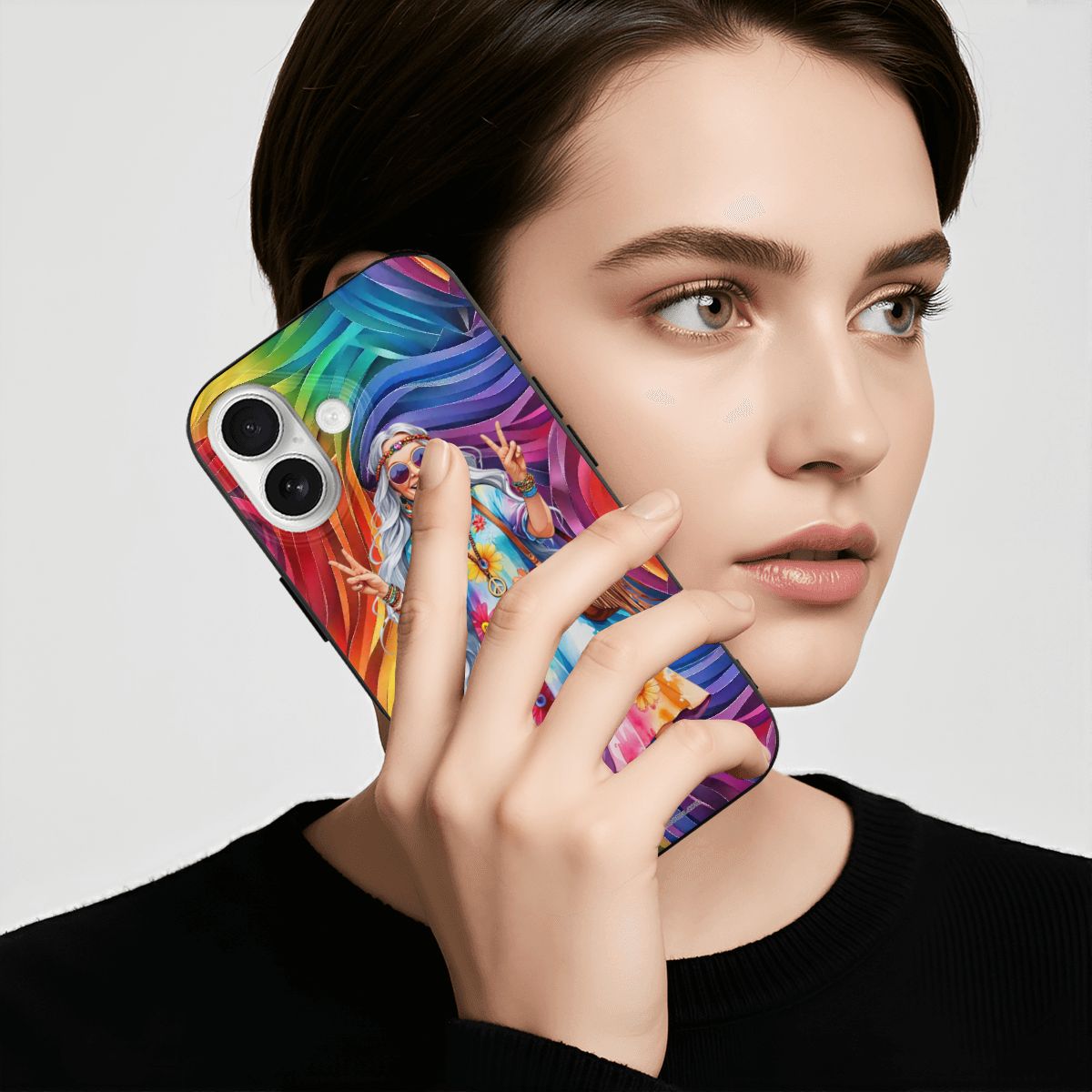 Hippie Lady, iPhone 17 TPU Black Phone Case