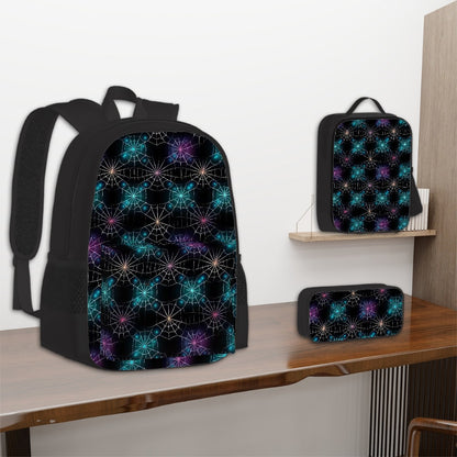 Colored Spiderwebs, 3 Piece Bag Set – Oxford Backpack, Lunch Bag, Pencil Pouch