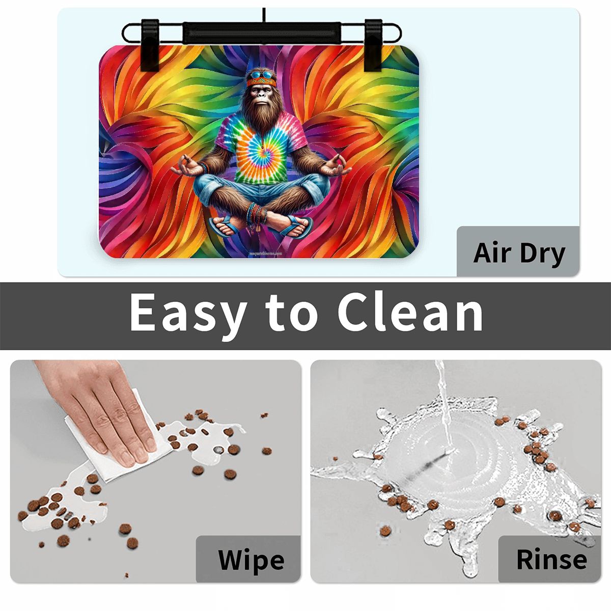 Zen Bigfoot / Sasquatch, Yoga, Waterproof Pet Food Mat