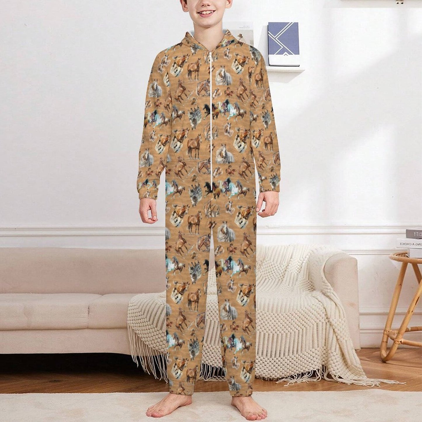 10 animal Designs, Youth Flannel Footless Zip up Pajama Jumpsuit