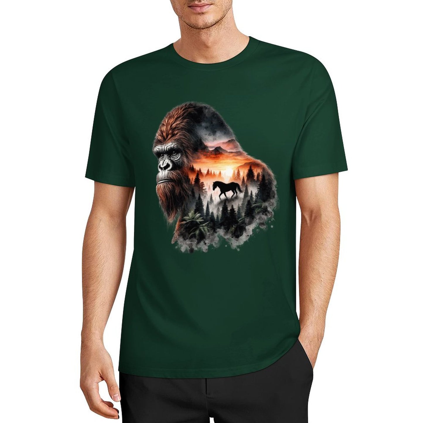 Bigfoot - Sasquatch Scenery Short Sleeve Cotton T-Shirt