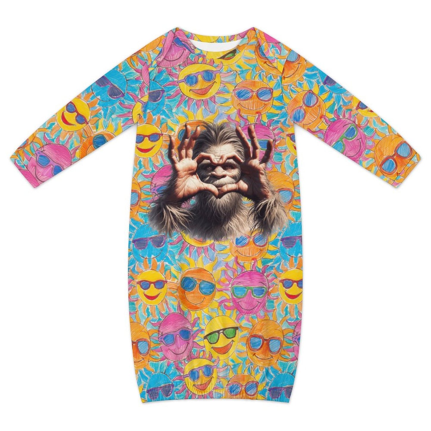 Bigfoot / Sasquatch Heart on Suns, Baby Long Sleeve Faux Cotton Sleeper Gown