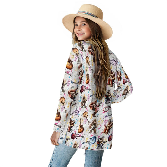 Bigfoot Sasquatch Playing Guitars, Women's Long-Sleeved Cardigan