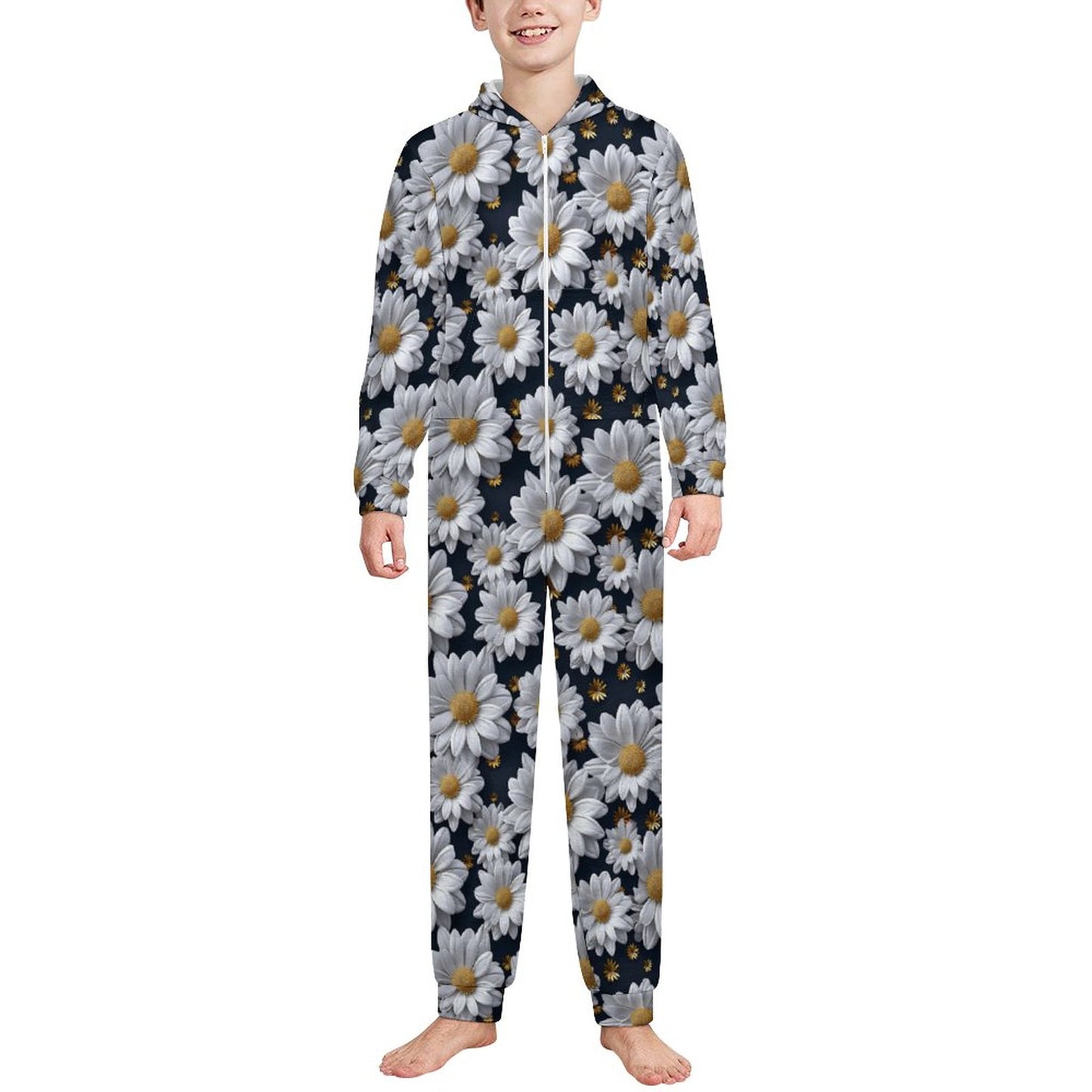 10 Flower Designs, Youth Flannel Footless Zip up Pajama Jumpsuit
