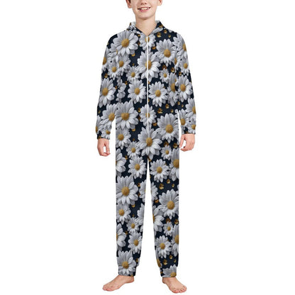 10 Flower Designs, Youth Flannel Footless Zip up Pajama Jumpsuit