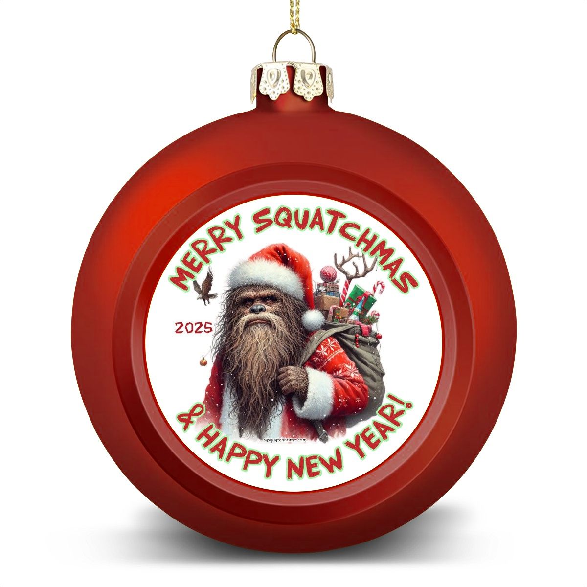 Bigfoot Sasquatch Santa, "Merry Squatchmas..", Christmas Ball Ornaments