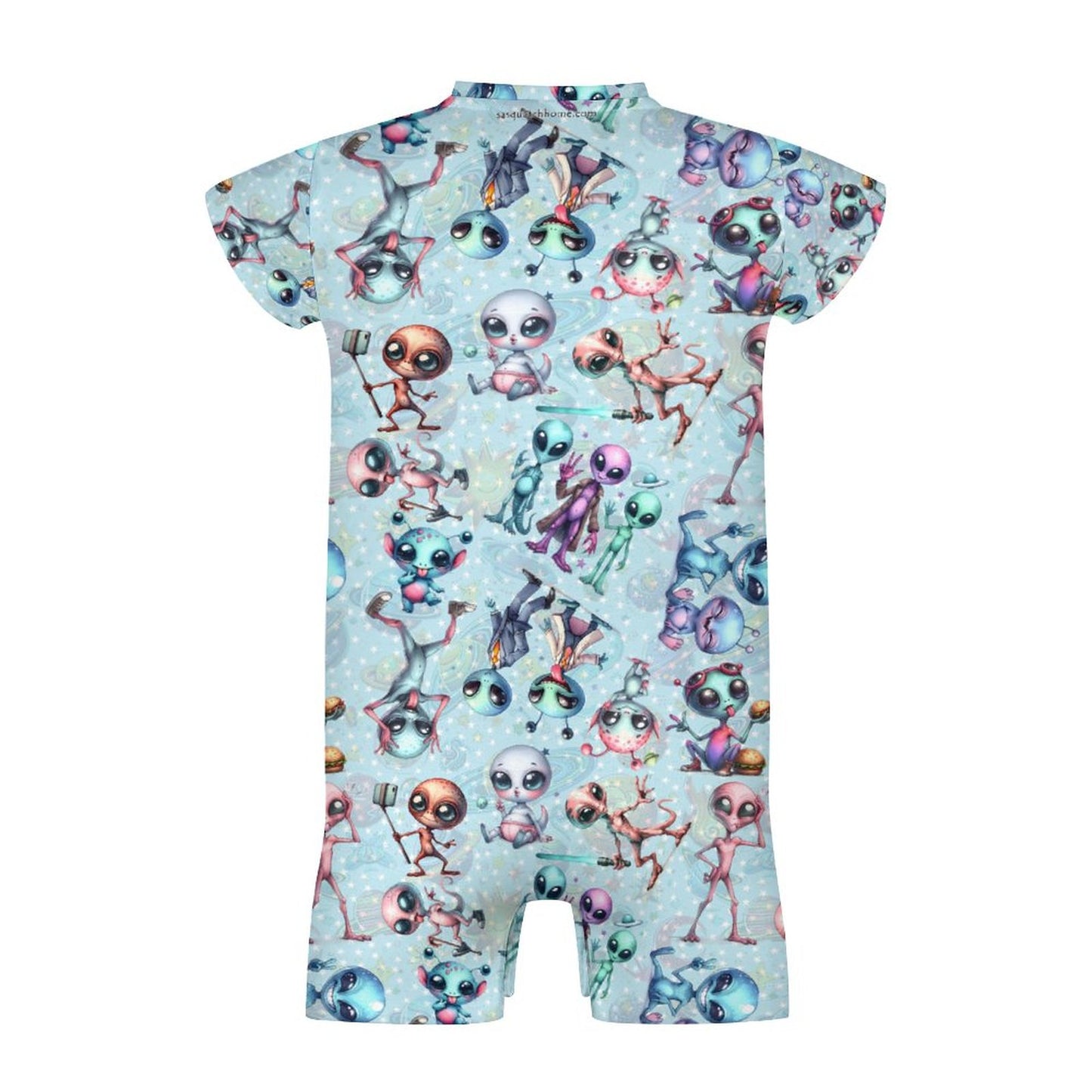 6 Alien Designs, Faux Cotton Short Sleeve Baby Bodysuit Romper