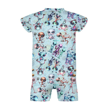 6 Alien Designs, Faux Cotton Short Sleeve Baby Bodysuit Romper