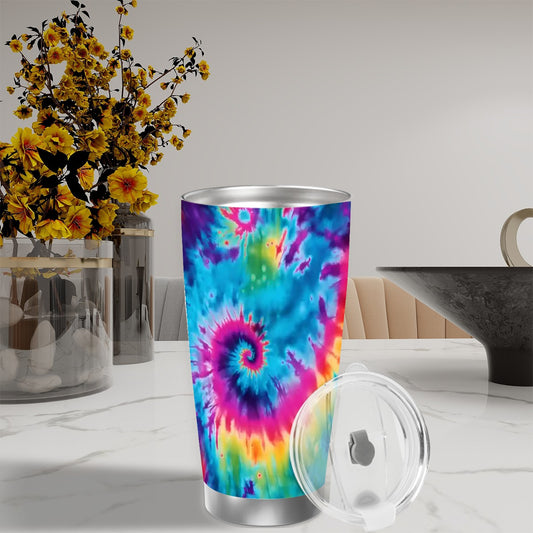 Tie Dye Themed 20 oz Travel Coffee Mug w/ Straw & Brush Options