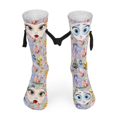 Girl Faces, Magnetic Holding Hands Funny Socks – PERSONALIZE FREE