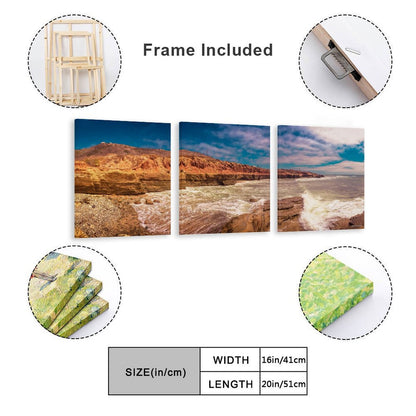 Rocky Water Landscape, Canvas Wall Art -16”x 20” (x3) - Made In USA