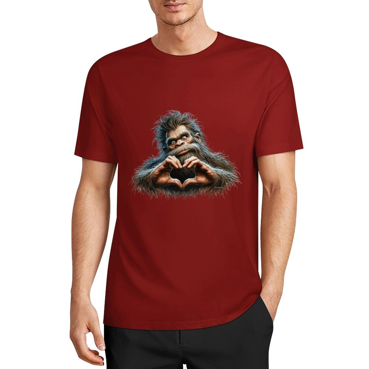 Bigfoot - Sasquatch Heart Hands Short Sleeve Cotton T-Shirt