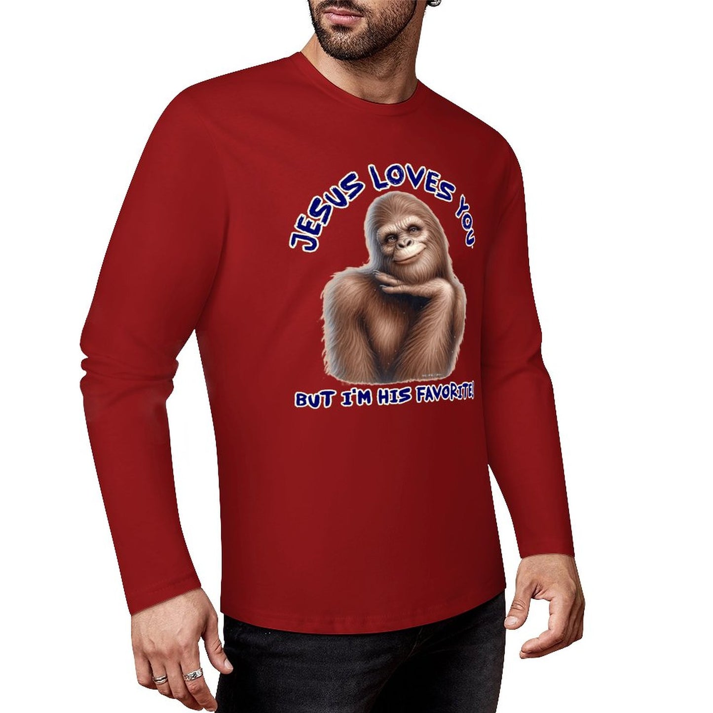 Bigfoot - Sasquatch "Jesus loves you..", Cotton Unisex Long Sleeve T-shirt
