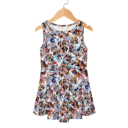 8 Patriotic Designs, Girl’s Sleeveless Dress, Unicorns, Dogs, Cats, Eagles