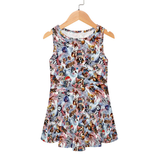 8 Patriotic Designs, Girl’s Sleeveless Dress, Unicorns, Dogs, Cats, Eagles