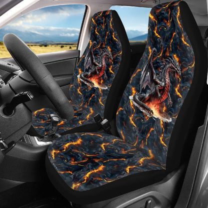 Fire Dragon on Lava, Car Seat Covers, Full 7 Piece Set