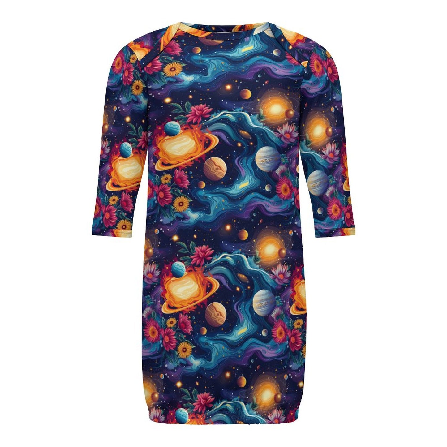 12 Galaxy, Outer Space Designs, Baby Long Sleeve Faux Cotton Sleeper Gown