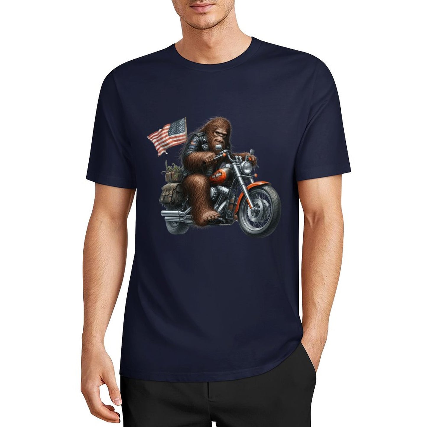 Bigfoot - Sasquatch on Motorcycle Short Sleeve Cotton T-Shirt