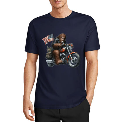 Bigfoot - Sasquatch on Motorcycle Short Sleeve Cotton T-Shirt