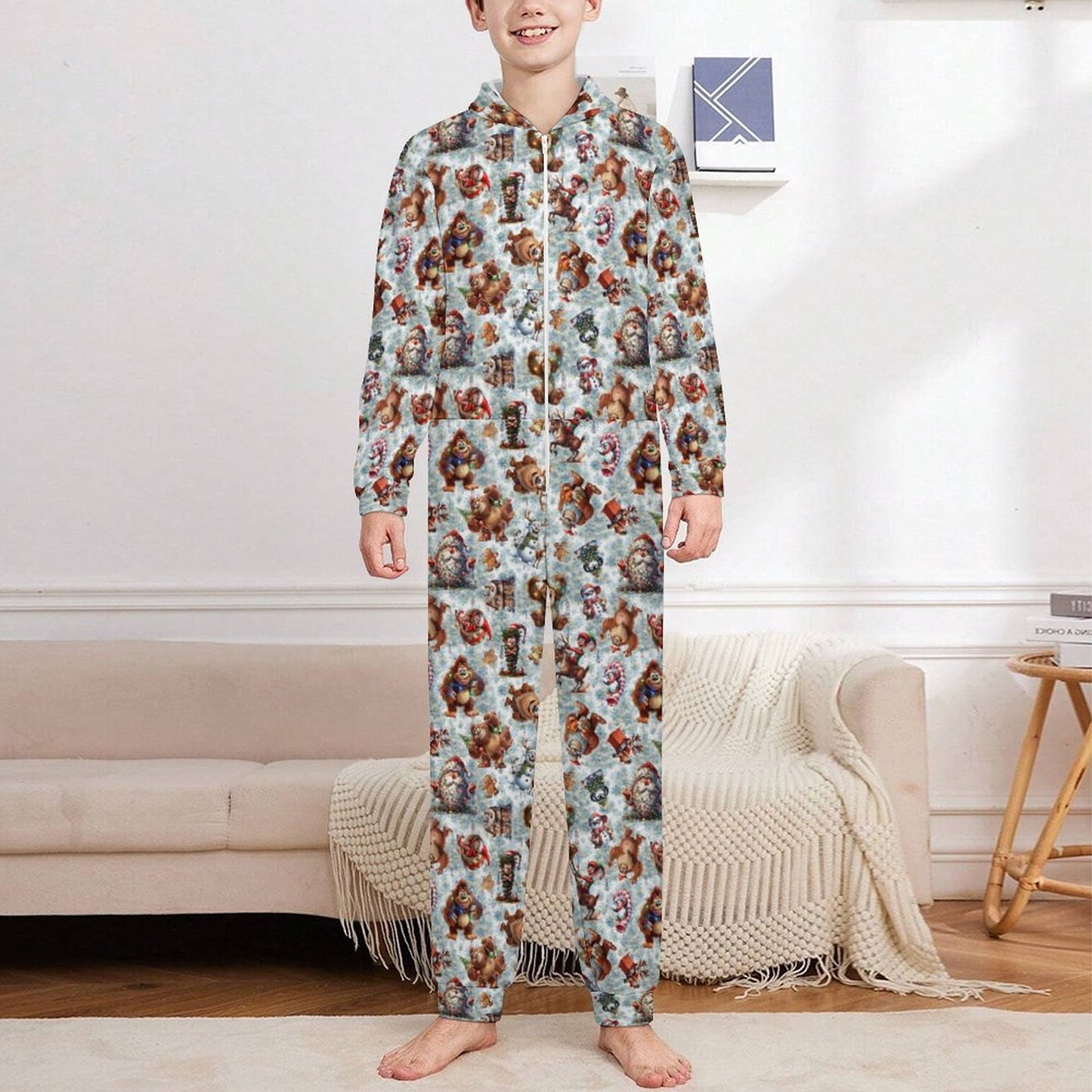 10 Bigfoot / Sasquatch Designs, Youth Flannel Footless Zip up Pajama Jumpsuit