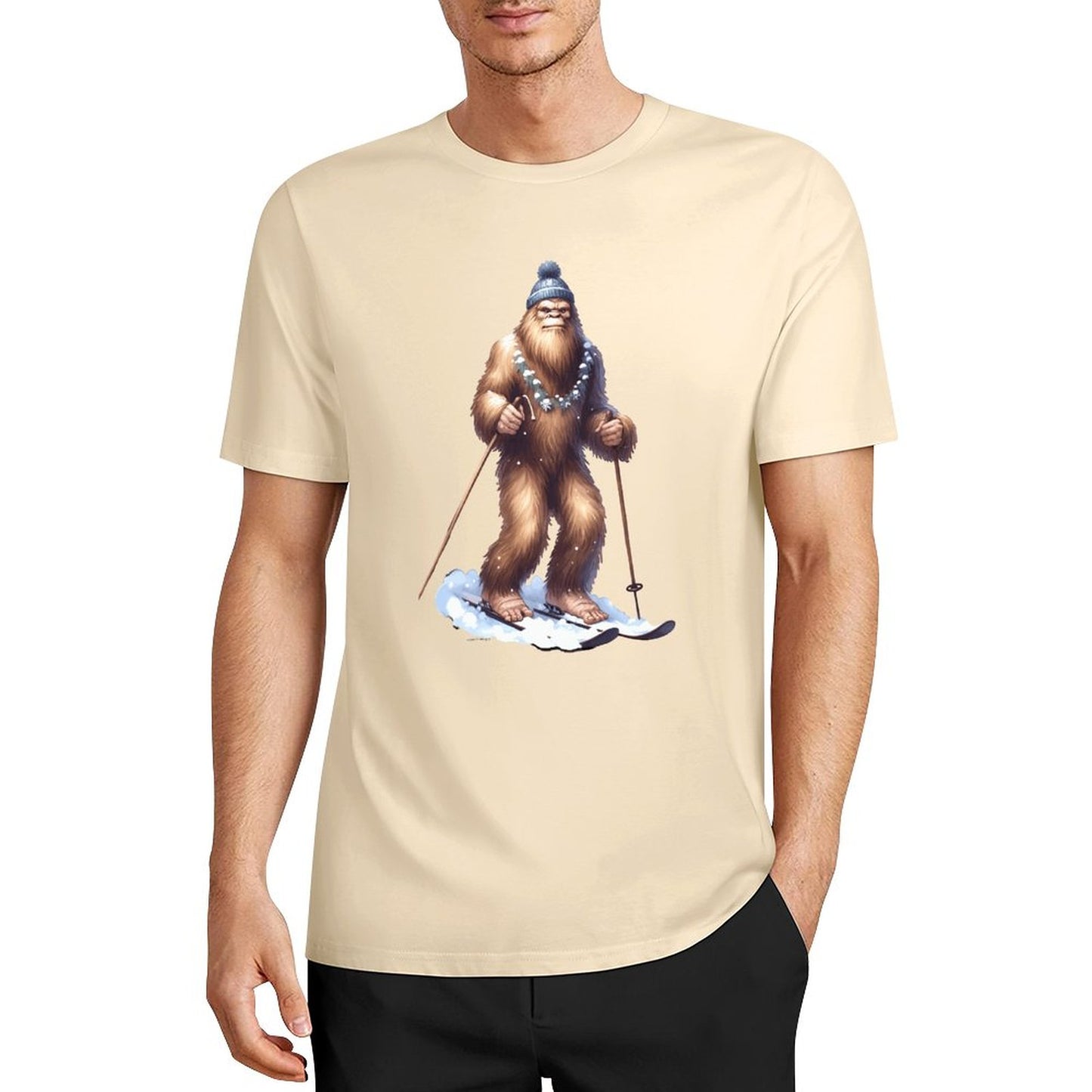 Bigfoot - Sasquatch Snow Skiing Short Sleeve Cotton T-Shirt