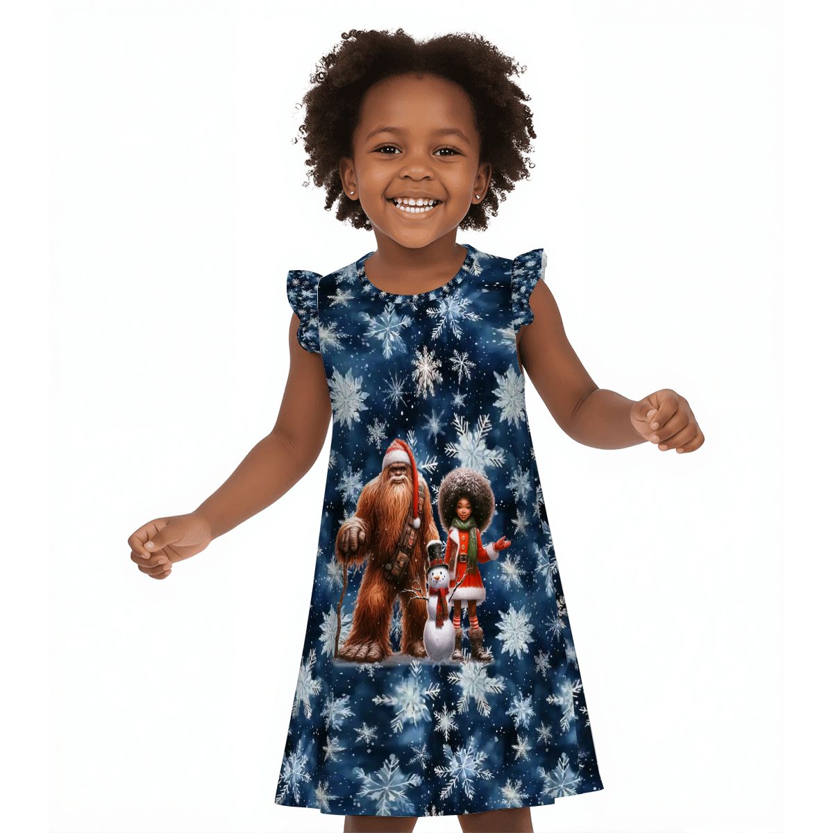 Sasquatch Santa & Girl, Girl's Flutter Sleeve Nightgown