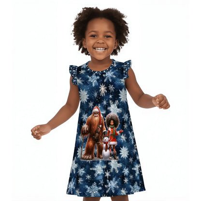 Sasquatch Santa & Girl, Girl's Flutter Sleeve Nightgown