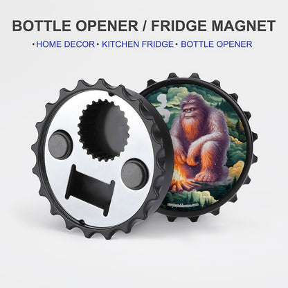 Bigfoot / Sasquatch with Alien, 3” Magnetic Can Opener / Coaster / Fridge Decor