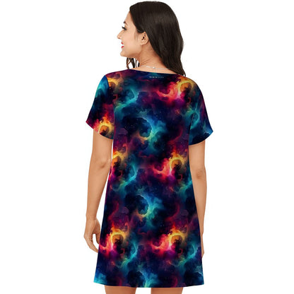 12 BEAUTIFUL Outer Space Designs, Women’s Loose Fit Short Sleeve Night Gown