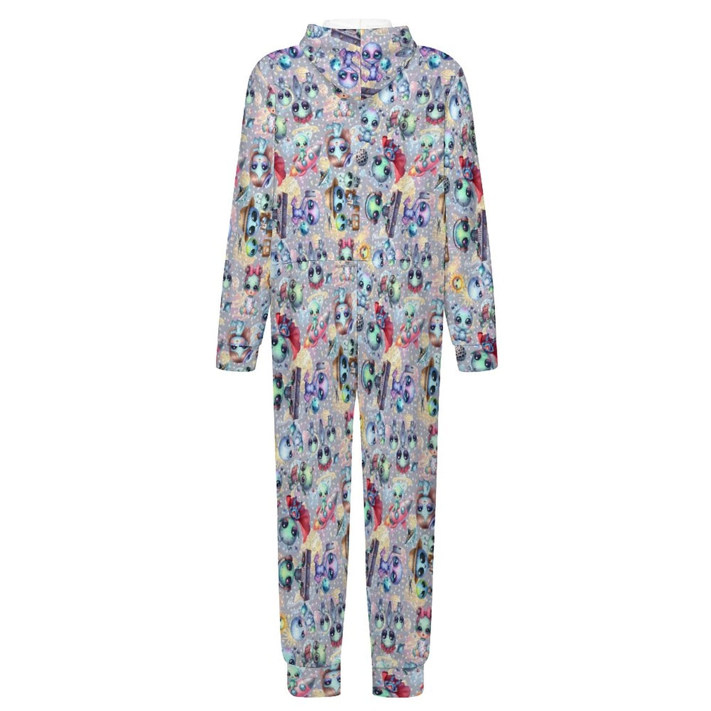 6 Alien Designs, Youth Flannel Footless Zip up Pajama Jumpsuit