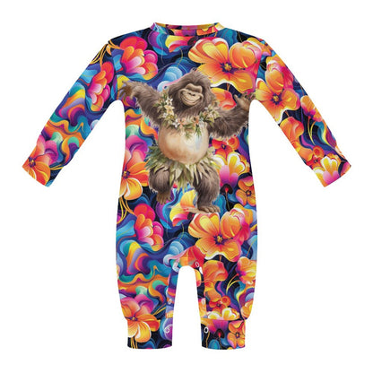 Hawaiian Dancing Bigfoot / Sasquatch, Long Sleeve Baby / Toddler Romper, Faux Cotton