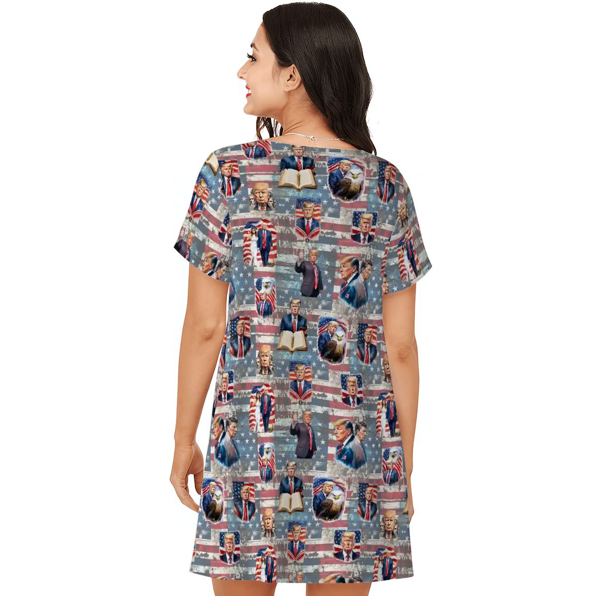 20 Donald Trump Cartoon Designs, Women’s Loose Fit Short Sleeve Night Gown
