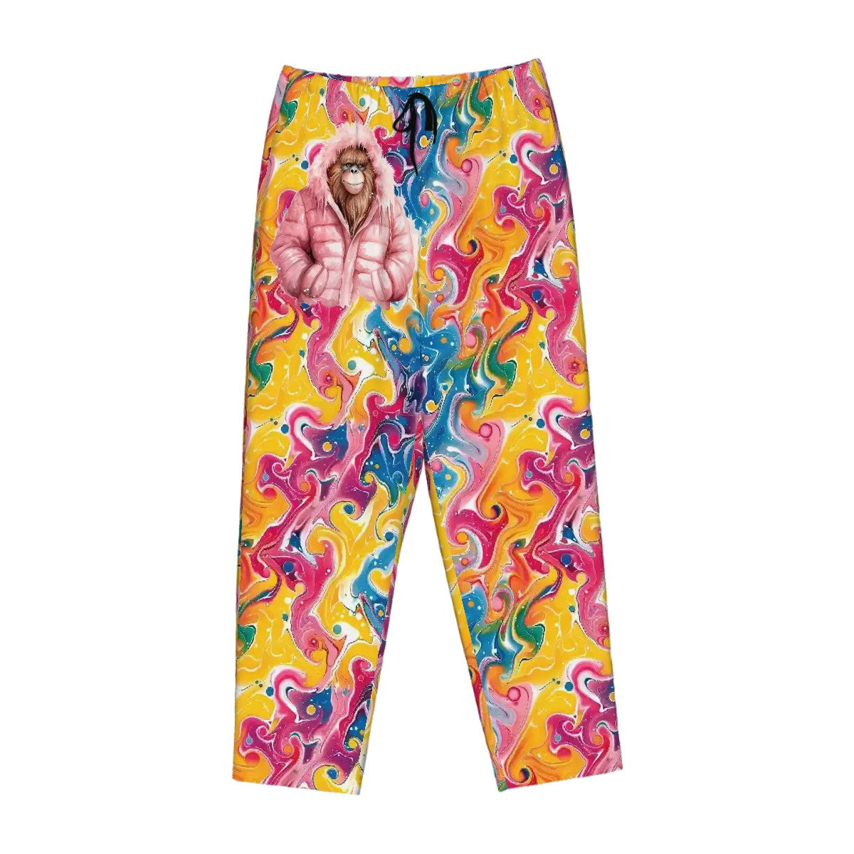 Pink Bigfoot On Deco Background, Women’s Pajama Pants with Pockets