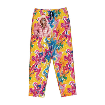 Pink Bigfoot On Deco Background, Women’s Pajama Pants with Pockets
