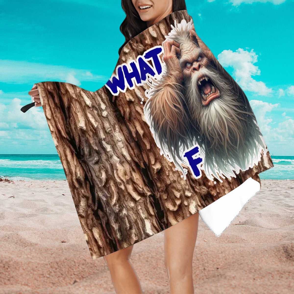 63” x 31.5” Microfiber Bath Sheet / Beach Towel - Bigfoot, Sasquatch, "WTF"