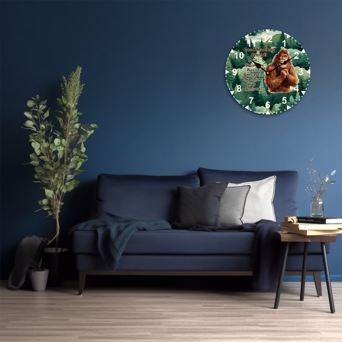 Bigfoot Sasquatch "Good morning..", Wooden Wall Clock