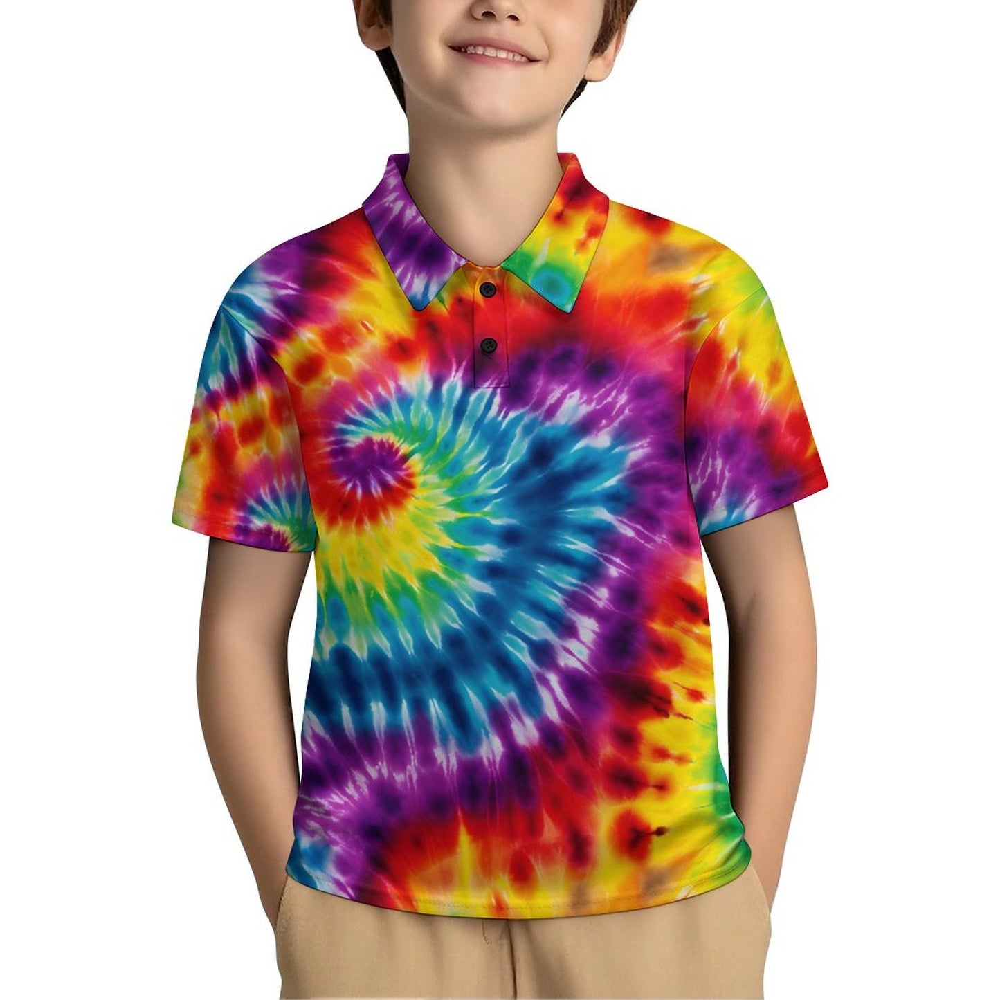 9 Tie Dye Designs, Kids Button Down Polo Shirt