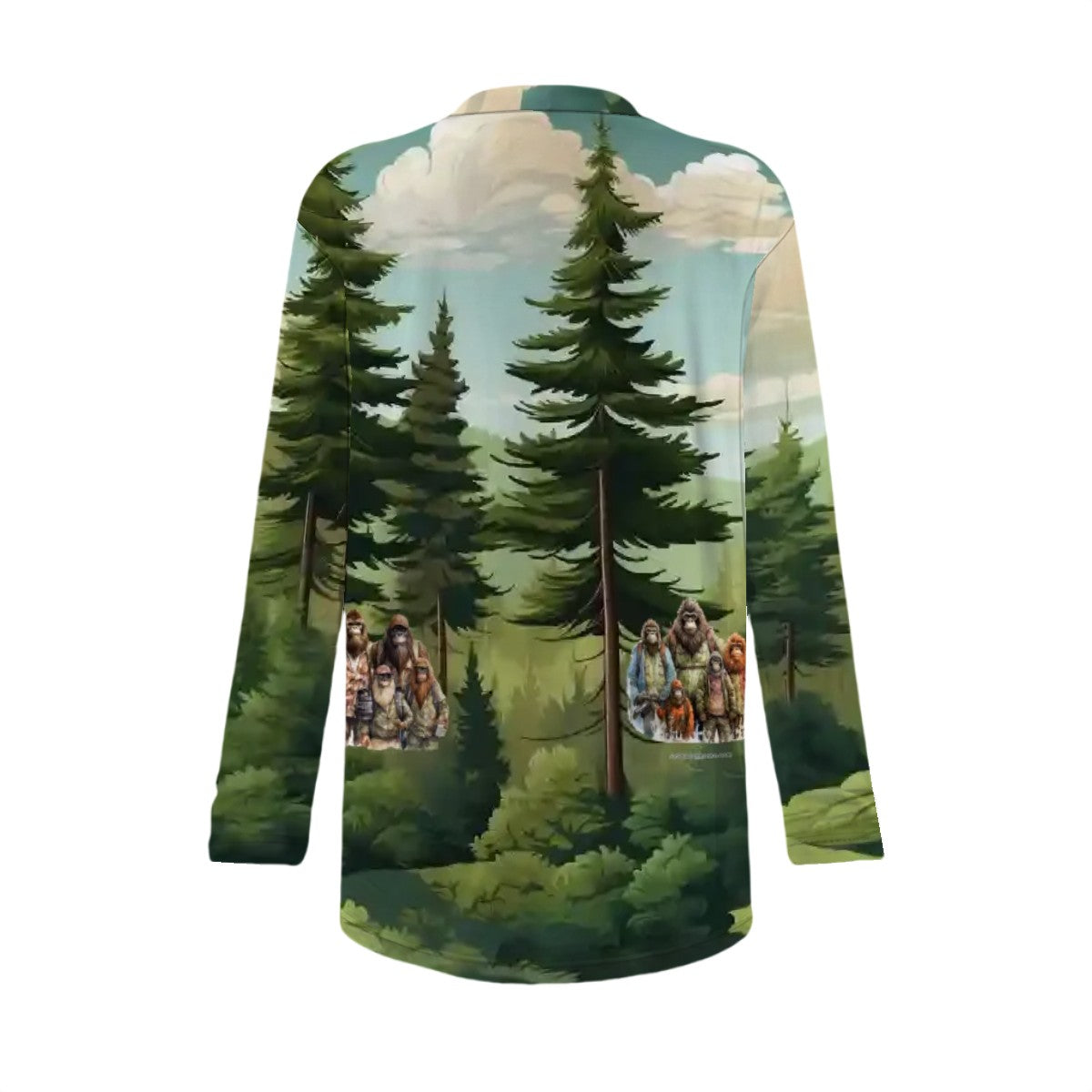 Bigfoot Sasquatch Families in Woods, Women's Long-Sleeved Cardigan