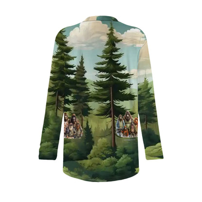 Bigfoot Sasquatch Families in Woods, Women's Long-Sleeved Cardigan