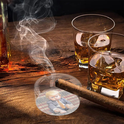 3 .3" Round, Lead Free Glass Ashtray - Baby Trump