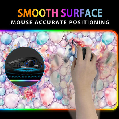 Unicorn Magic, Wireless Charging Gaming Mouse Pads / Mat With Lights - 2 Sizes