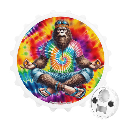 Bigfoot / Sasquatch Yoga, Zen, 3” Magnetic Can Opener / Coaster / Fridge Decor