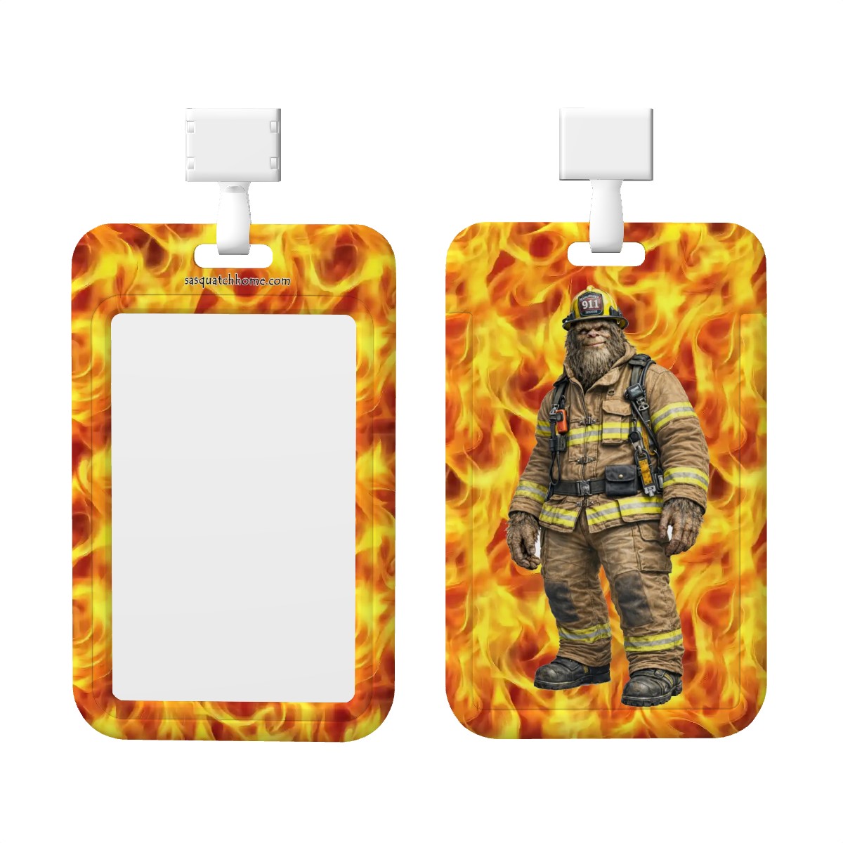 Sasquatch Bigfoot Fireman, Durable Double Sided Badge Holder