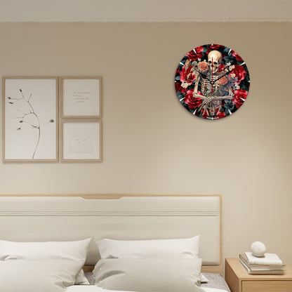 Skeleton & Roses, Wooden Wall Clock