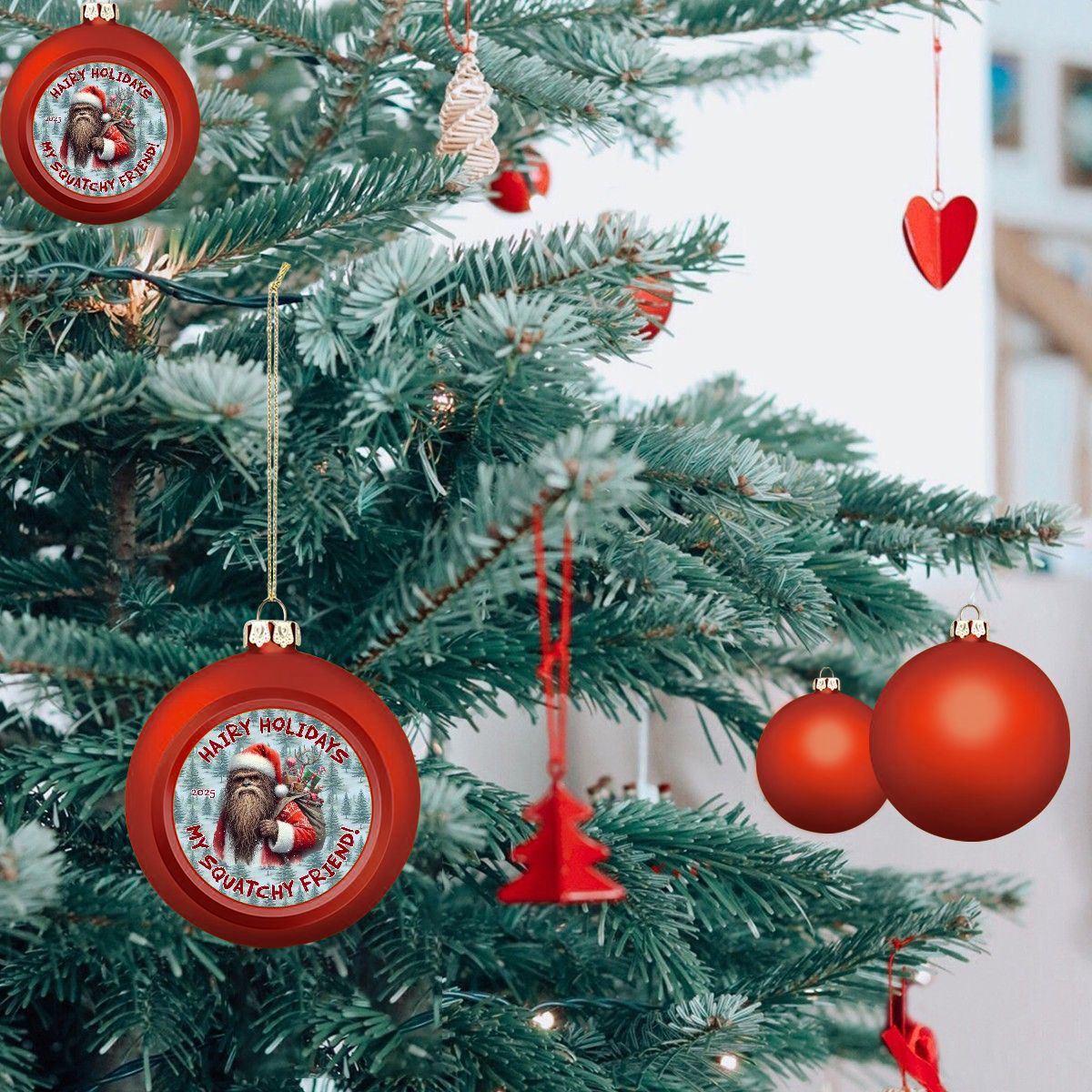 Bigfoot Sasquatch Santa "Hairy Holidays..", Christmas Ball Ornaments