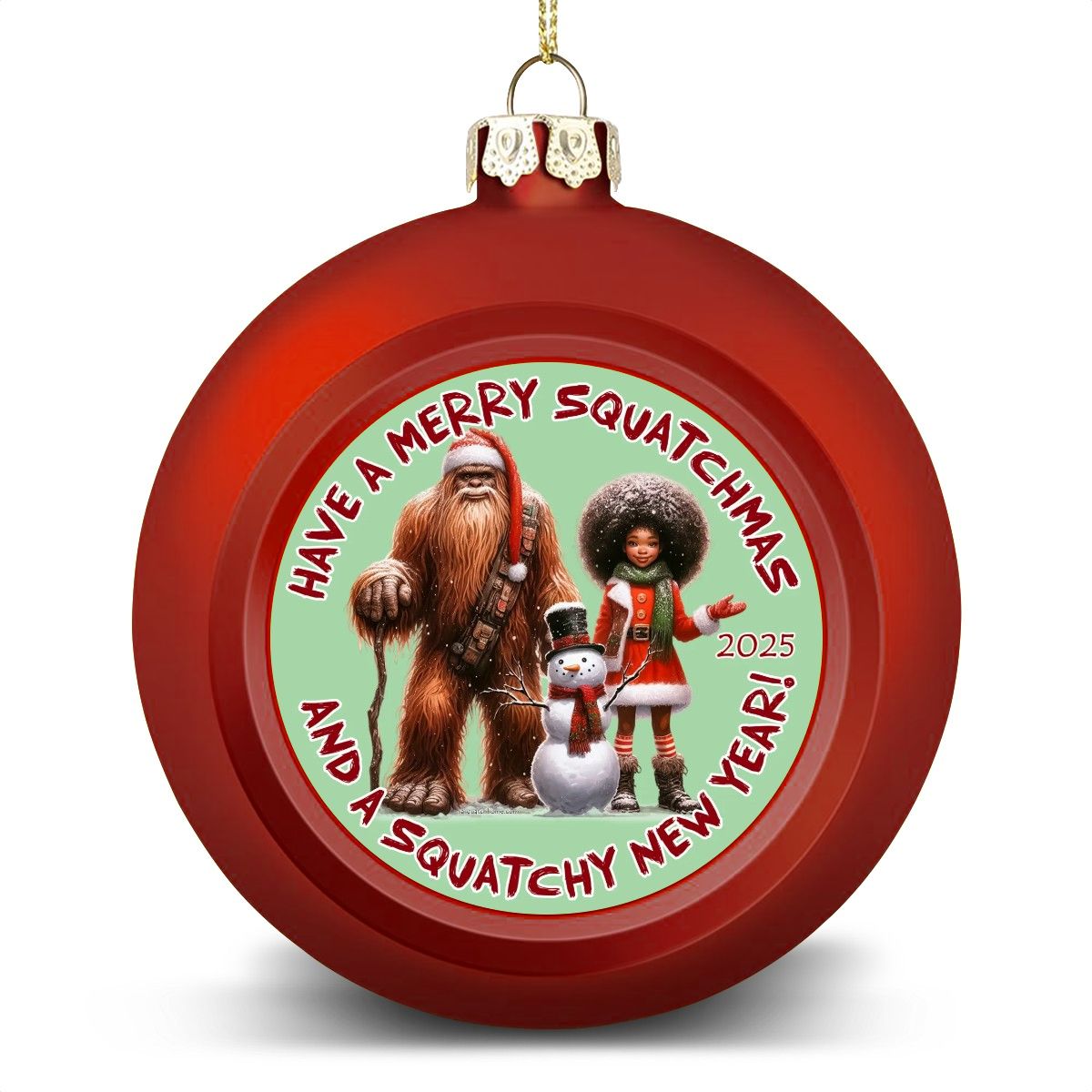 Bigfoot Sasquatch & Girl "Hairy Squatchmas..", Christmas Ball Ornaments