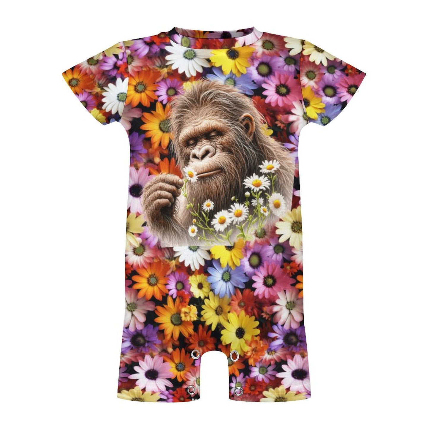 Bigfoot / Sasquatch Flowers, Faux Cotton Short Sleeve Baby Bodysuit Romper